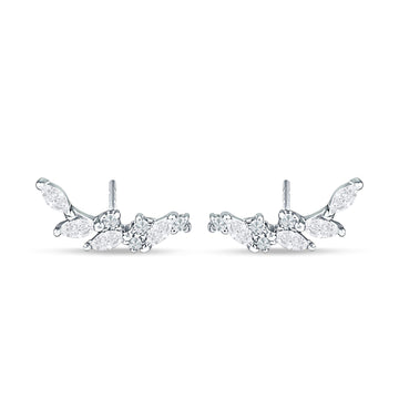 Marquise Cubic Zirconia Leaf Style Crawler Stud Earring 925 Sterling Silver Wholesale